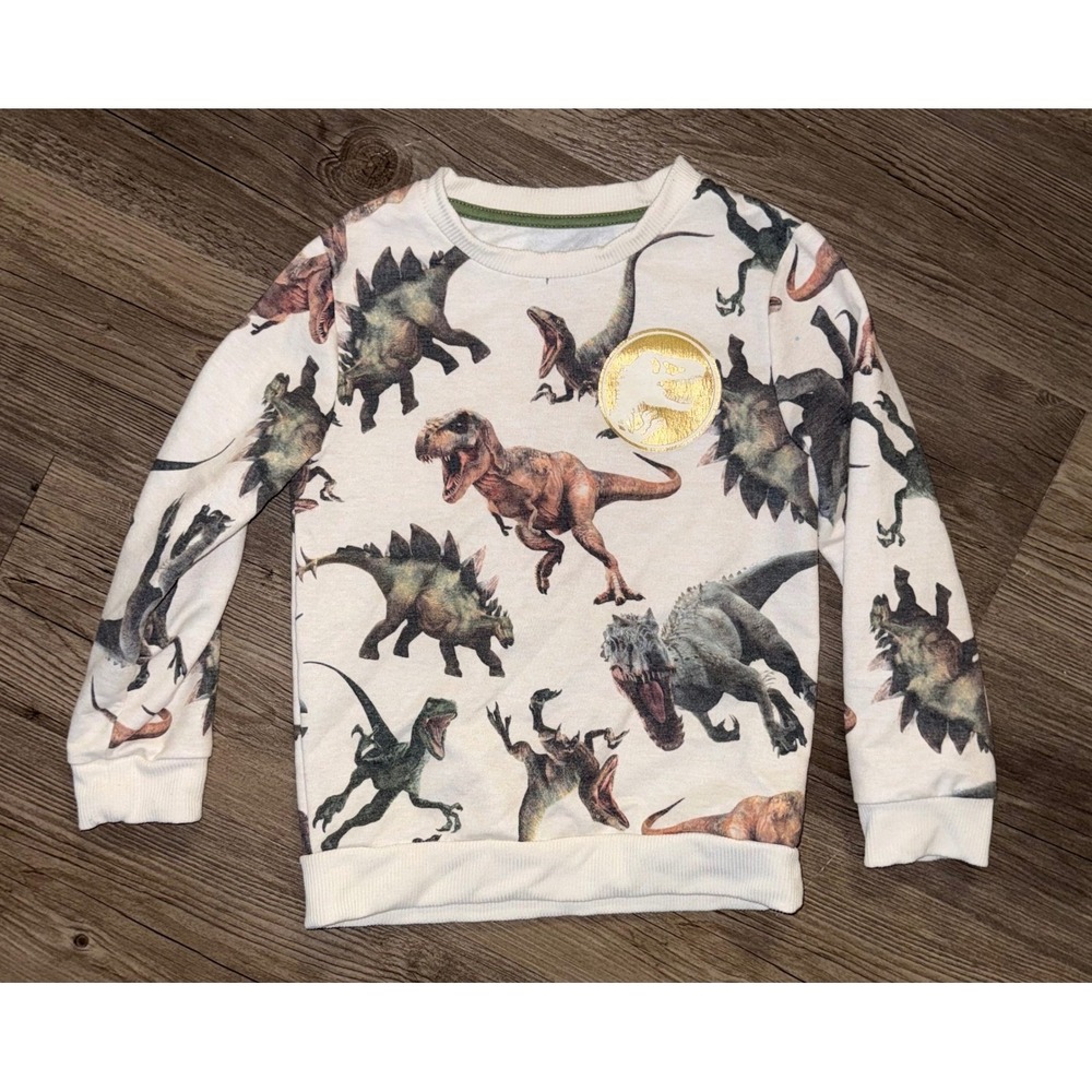 Jurassic World Boys Cream Dinosaur Print Sweatshirt Gold Logo 5T